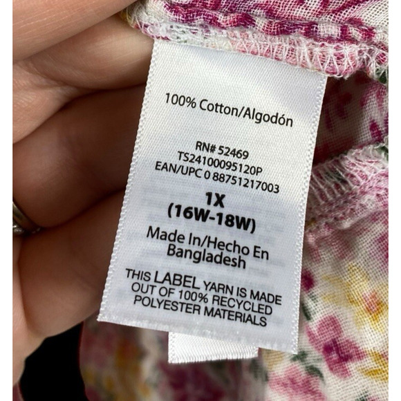 Terra & Sky Floral Top Fit & Flare Peplum Pink V Neck Romantic Cottagecore 1X - Picture 9 of 13